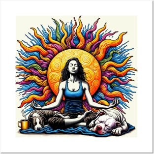 Woman Meditating Sun Pit Bull Posters and Art